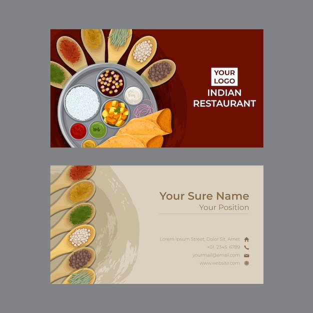 Flat design indian restaurant horizontal business card