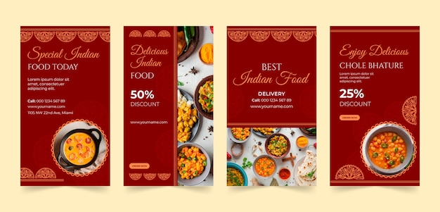 Vector flat design indian restaurant instagram stories