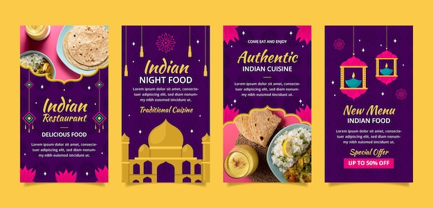 Flat design indian restaurant instagram stories