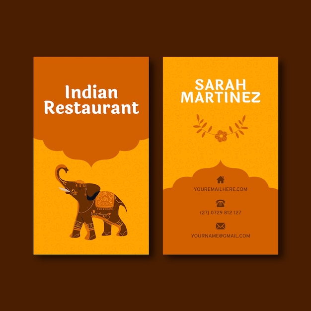 Biglietto da visita verticale del ristorante indiano di design piatto