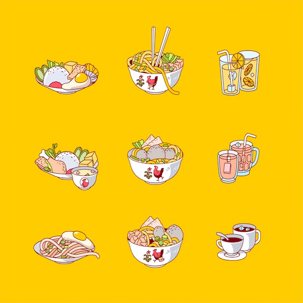 Flat design of indonesian food and drink icon vector illustration