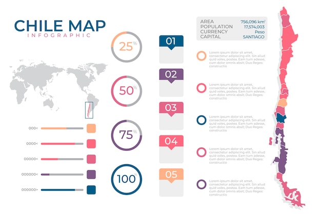 Vector flat design infographic map of chile