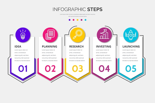 Modello di passaggi infographic design piatto