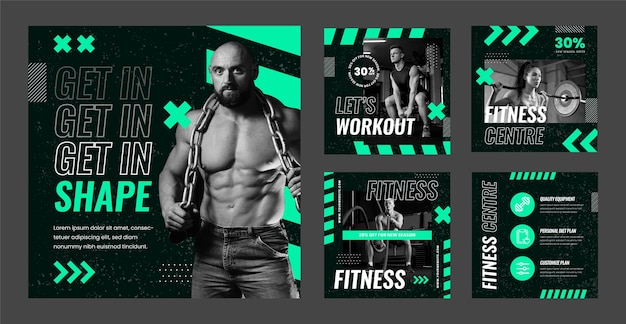 Vettore modello di palestra post instagram design piatto