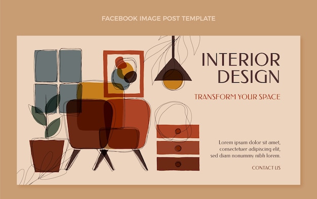 Modello di post di facebook di design d'interni di design piatto