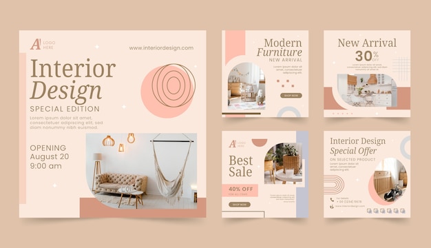 Flat design interior design instagram post