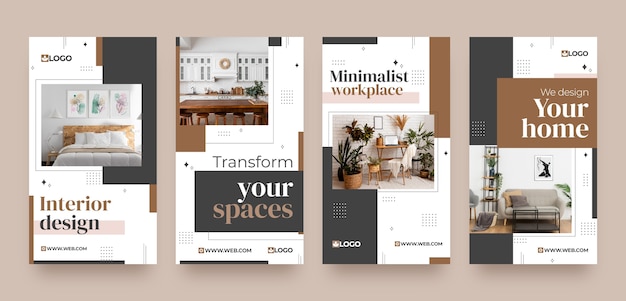 Flat design interior design instagram stories