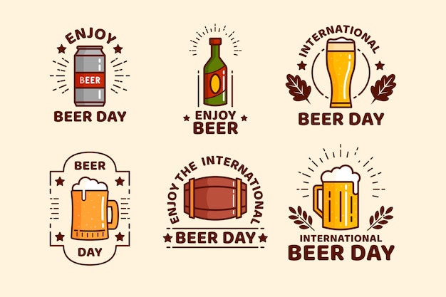 Vector flat design international beer day badges collection