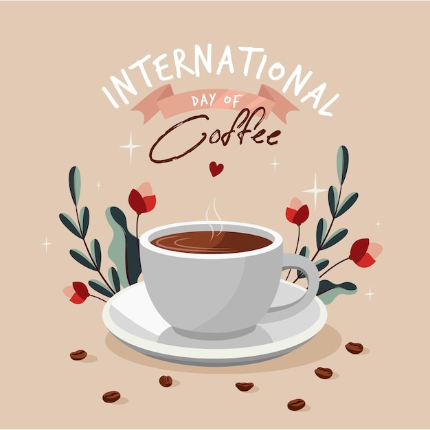 Международный день кофе в плоском дизайне