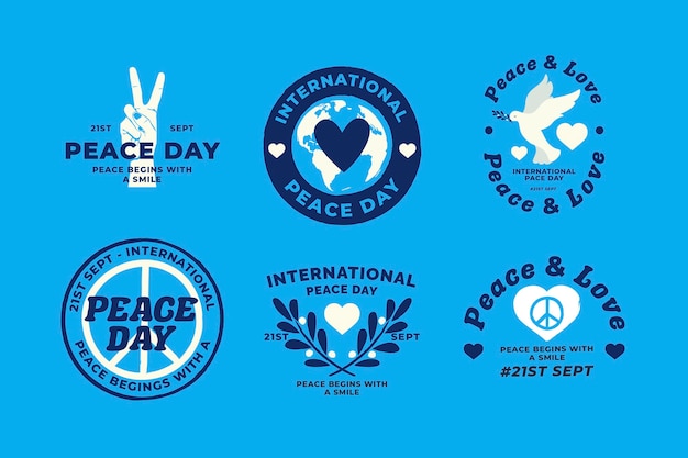 Flat design international day of peace badges