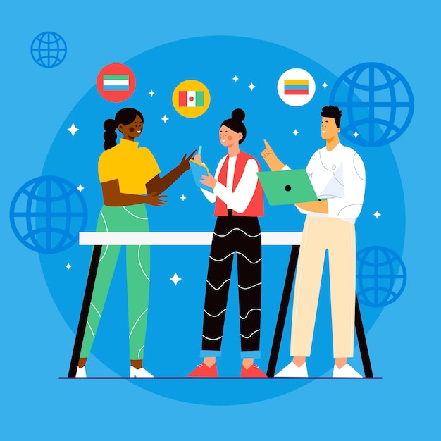 Flat design international employees illustration