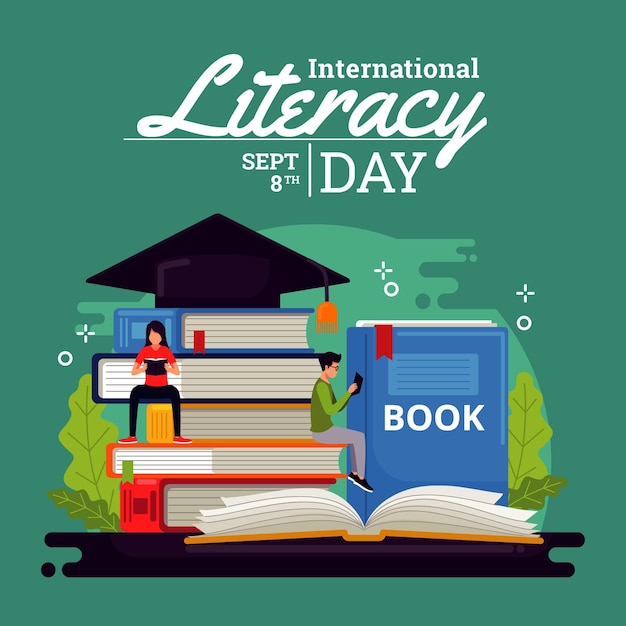 Flat design international literacy day concept