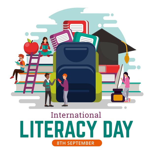 Flat design international literacy day concept