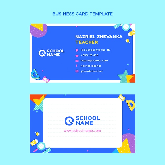 Flat design international school horizontal business card