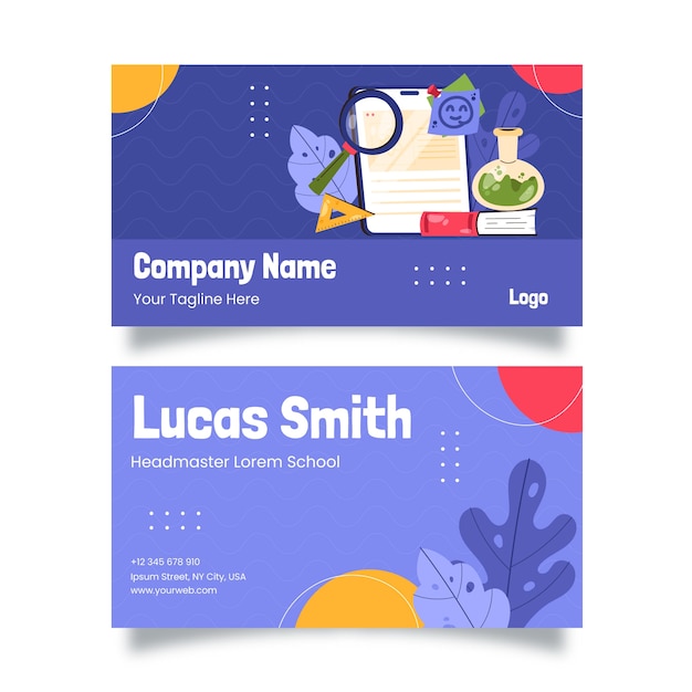 Vector flat design international school  horizontal business card