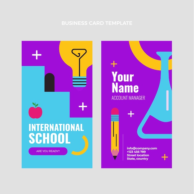 Vector flat design international school vertical business card