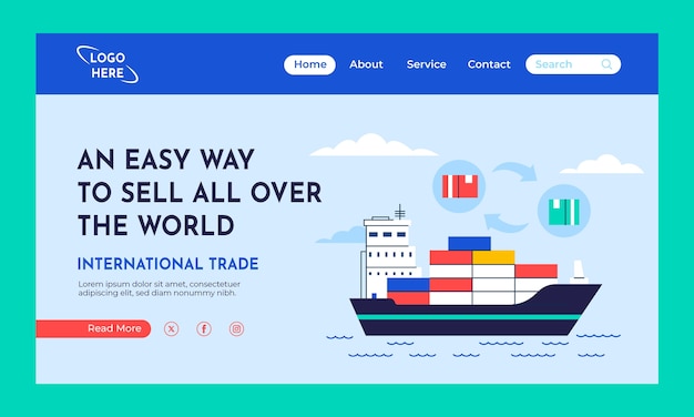 Flat design international trade landing page