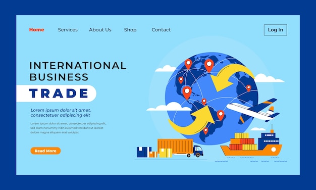 Flat design international trade landing page