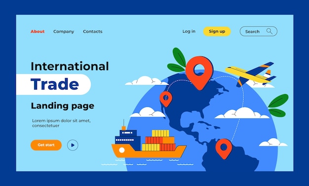 Flat design international trade landing page