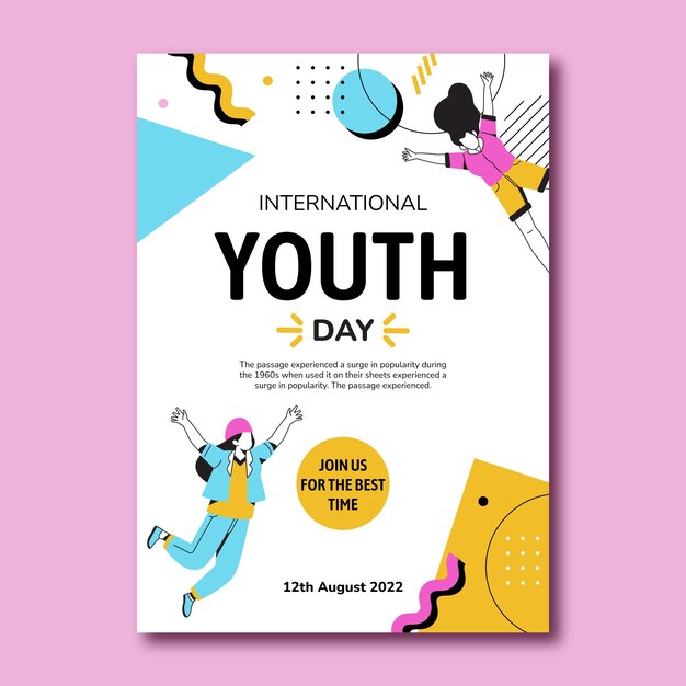 Flat design international youth day poster template