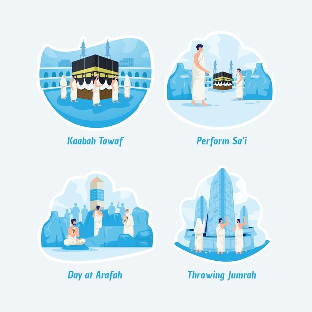 Flat design Islamic hajj pilgrimage illustration sticker set