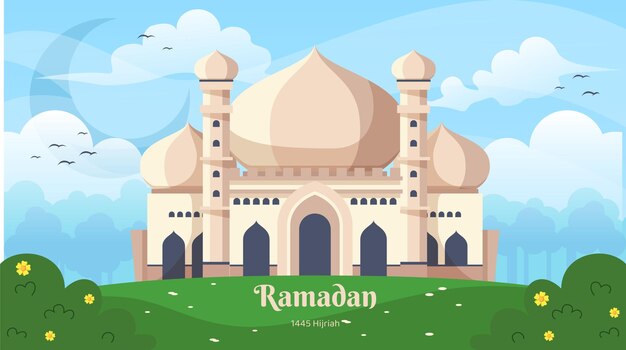 Vector flat design islamic mosque ramadan background template