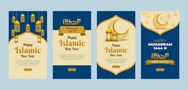 Vector flat design islamic new year instagram stories