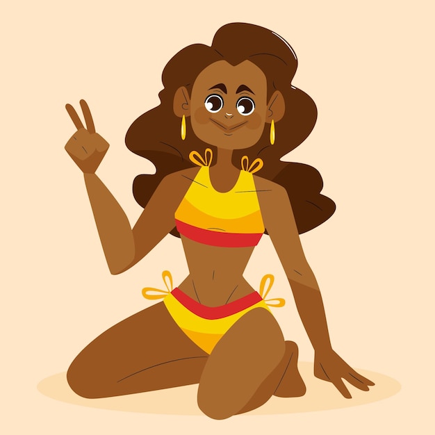 Vector flat design isolated girl in bikini