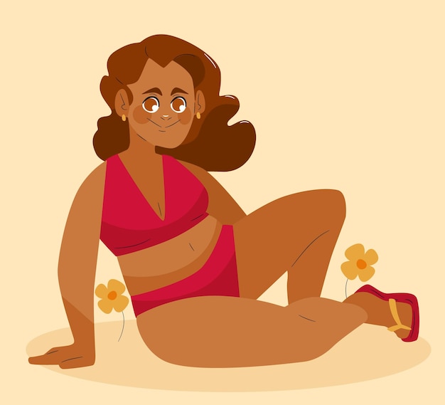 Flat design isolated girl in bikini