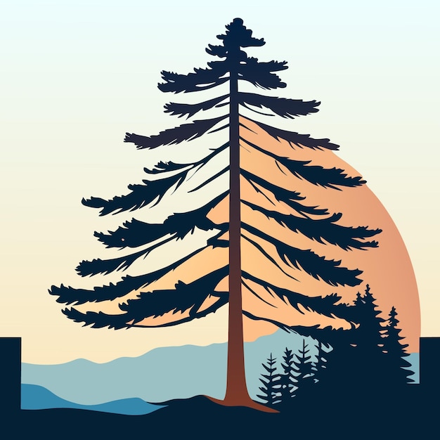 Vector flat design of an isolated pine tree in detailed 2d vector art