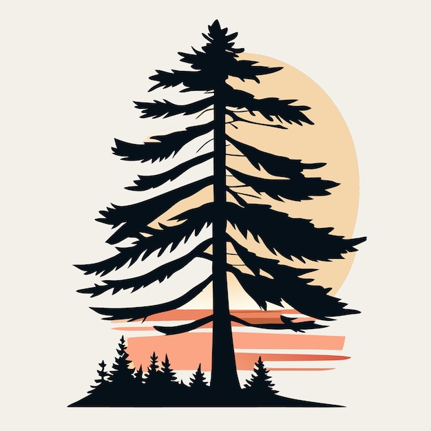 Vector flat design of an isolated pine tree on white