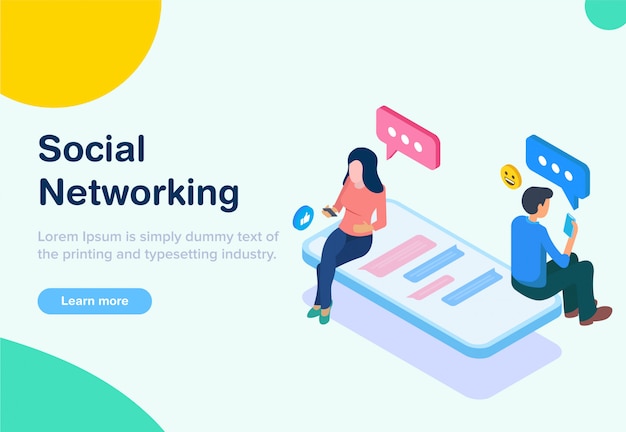 Vector flat design isometric social networking