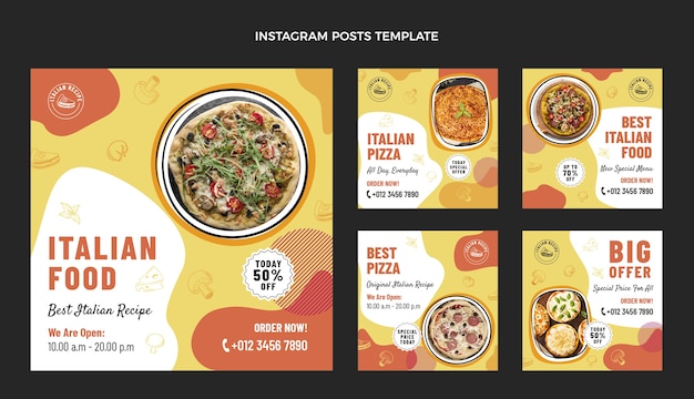 Flat design italian food instagram posts