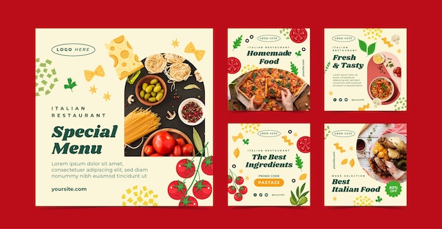 flat design italian restaurant instagram posts