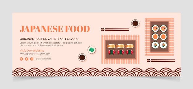 Copertina facebook di cibo giapponese dal design piatto