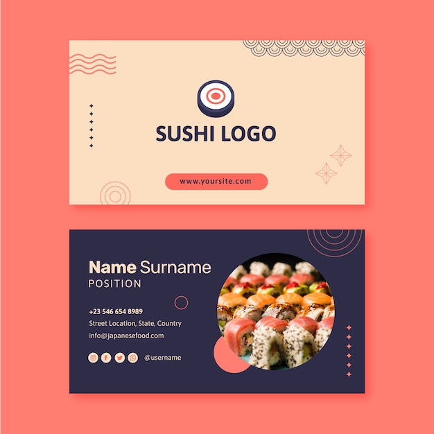 Vector flat design japanese restaurant horizontal business card