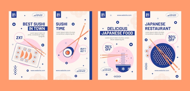 Flat design japanese restaurant instagram stories