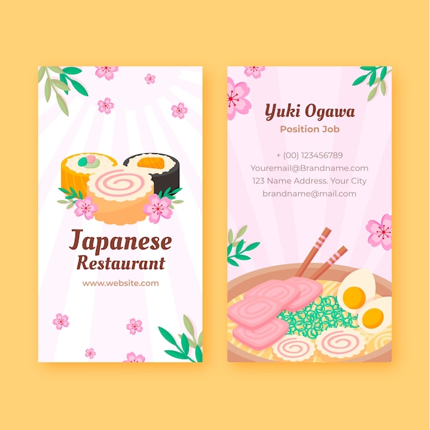 Flat design japanese restaurant vertical business card