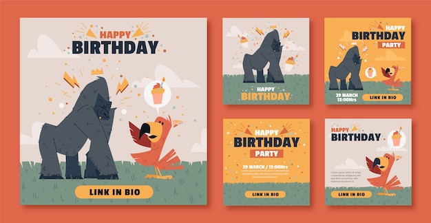 Flat design jungle birthday party instagram posts