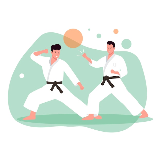Flat design of karate athletes fighting