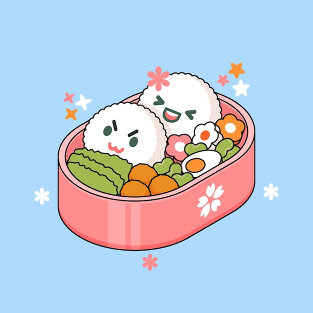 Vector flat design kawaii food illustration