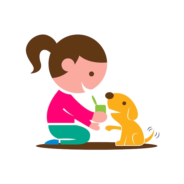 Flat design kid feeding puppy