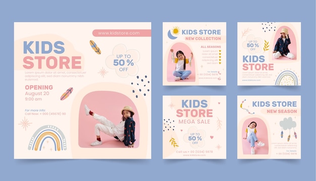 Flat design kids store instagram posts