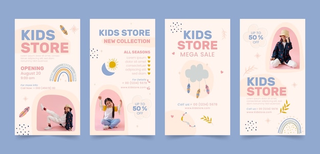 Vector flat design kids store instagram stories