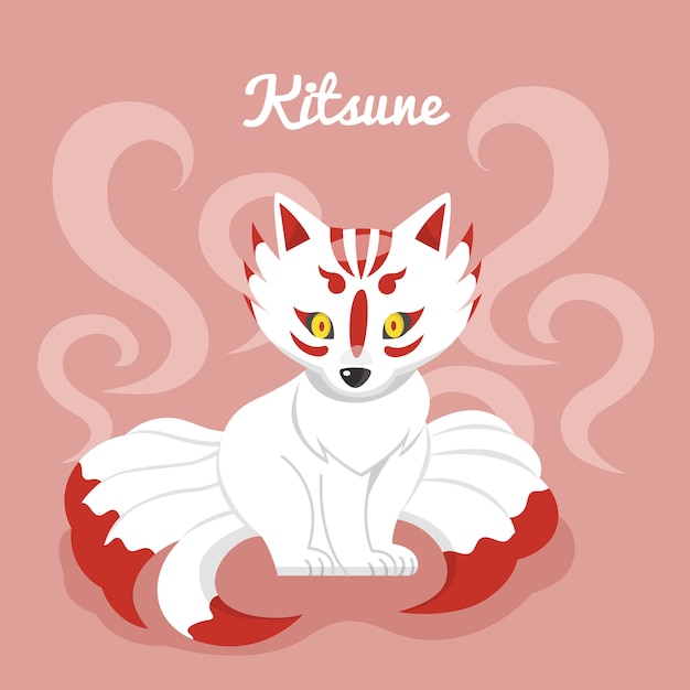 Vector flat design kitsune illustration