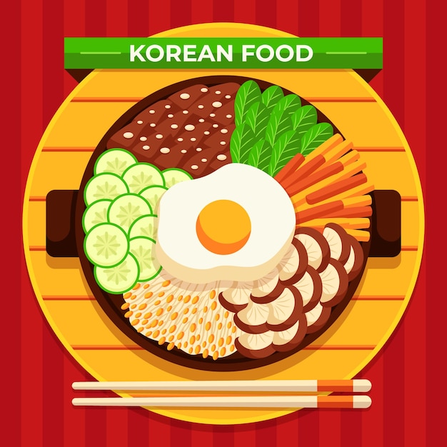 フラットなデザインの韓国料理のイラスト