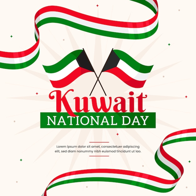 Vector flat design kuwait national day and flags