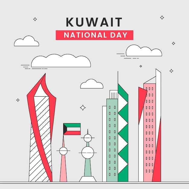 Vettore grattacieli del giorno nazionale del kuwait di design piatto