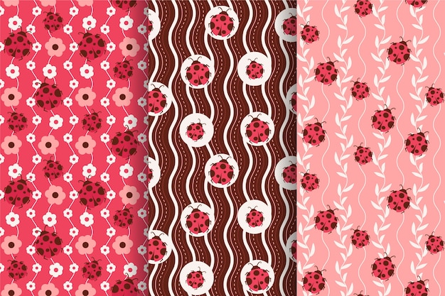 Vector flat design ladybug pattern collection