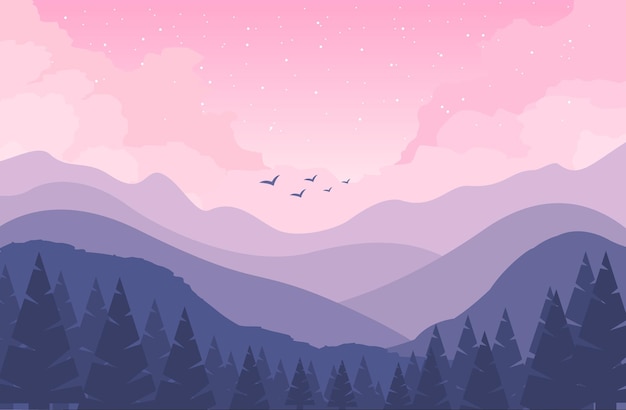 Flat Design Landscape Artwork Illustration